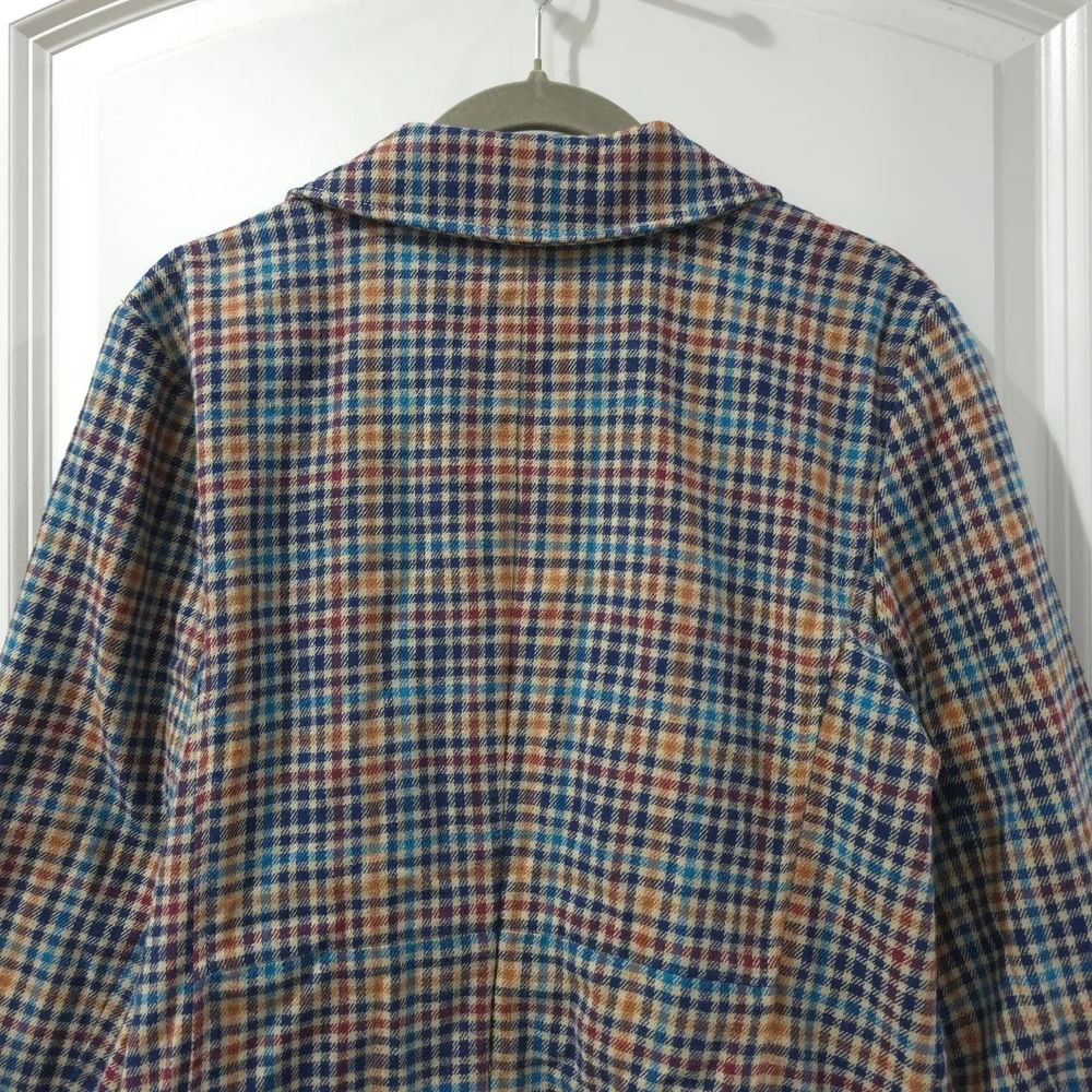 ST JOHNS BAY Women's Brown Multicolor Plaid 100% Cotton Blazer, Single Breast PM - Picture 4 of 15